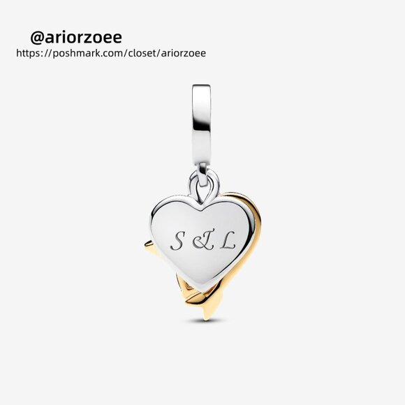 Pandora Engravable Heart & Arrow Double Dangle Charm - Picture 2 of 6